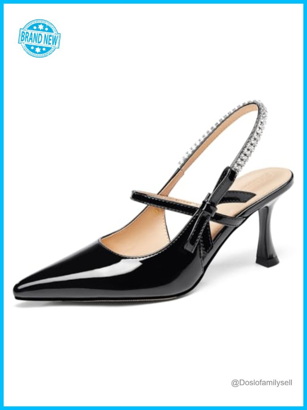 Slingback Kitten Heels Mary Jane Bow Crystal Closed Pointed Toe Pumps
